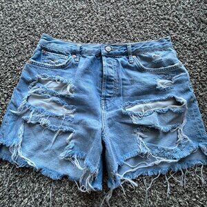 Blue Free People Relaxed Fit Denim Shorts, Button Up Fly, Women's Size 29
